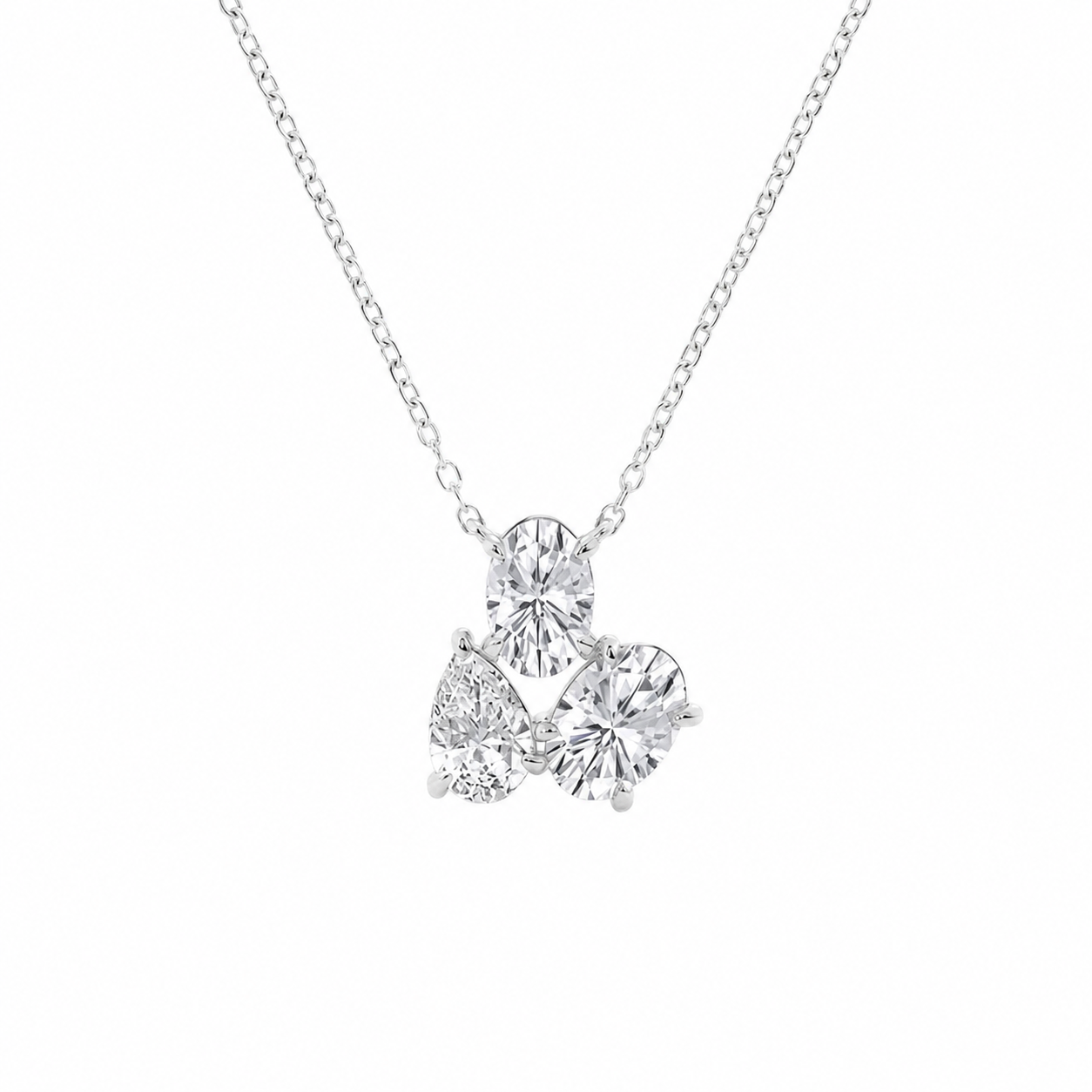 14K White Gold Oval & Pear Multi-Shape Lab-Grown Diamond Pendant (1.25 CTW – D–F / VS1–VS2)