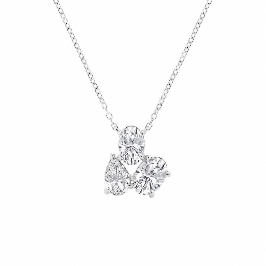 14K White Gold Oval & Pear Multi-Shape Lab-Grown Diamond Pendant (1.25 CTW – D–F / VS1–VS2)