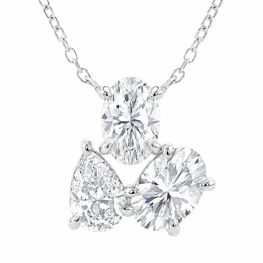 14K White Gold Oval & Pear Multi-Shape Lab-Grown Diamond Pendant (1.25 CTW – D–F / VS1–VS2)