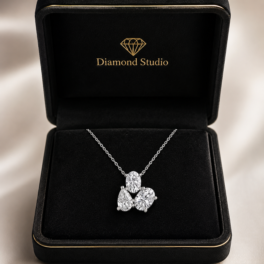 14K White Gold Oval & Pear Multi-Shape Lab-Grown Diamond Pendant (1.25 CTW – D–F / VS1–VS2)