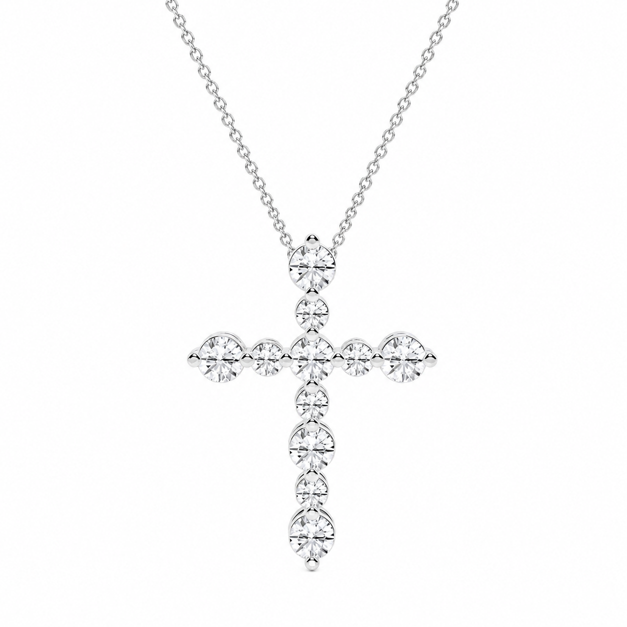 14K White Gold Floating Cross Lab-Grown Diamond Pendant (1.20 CTW – D–F / VS1–VS2)