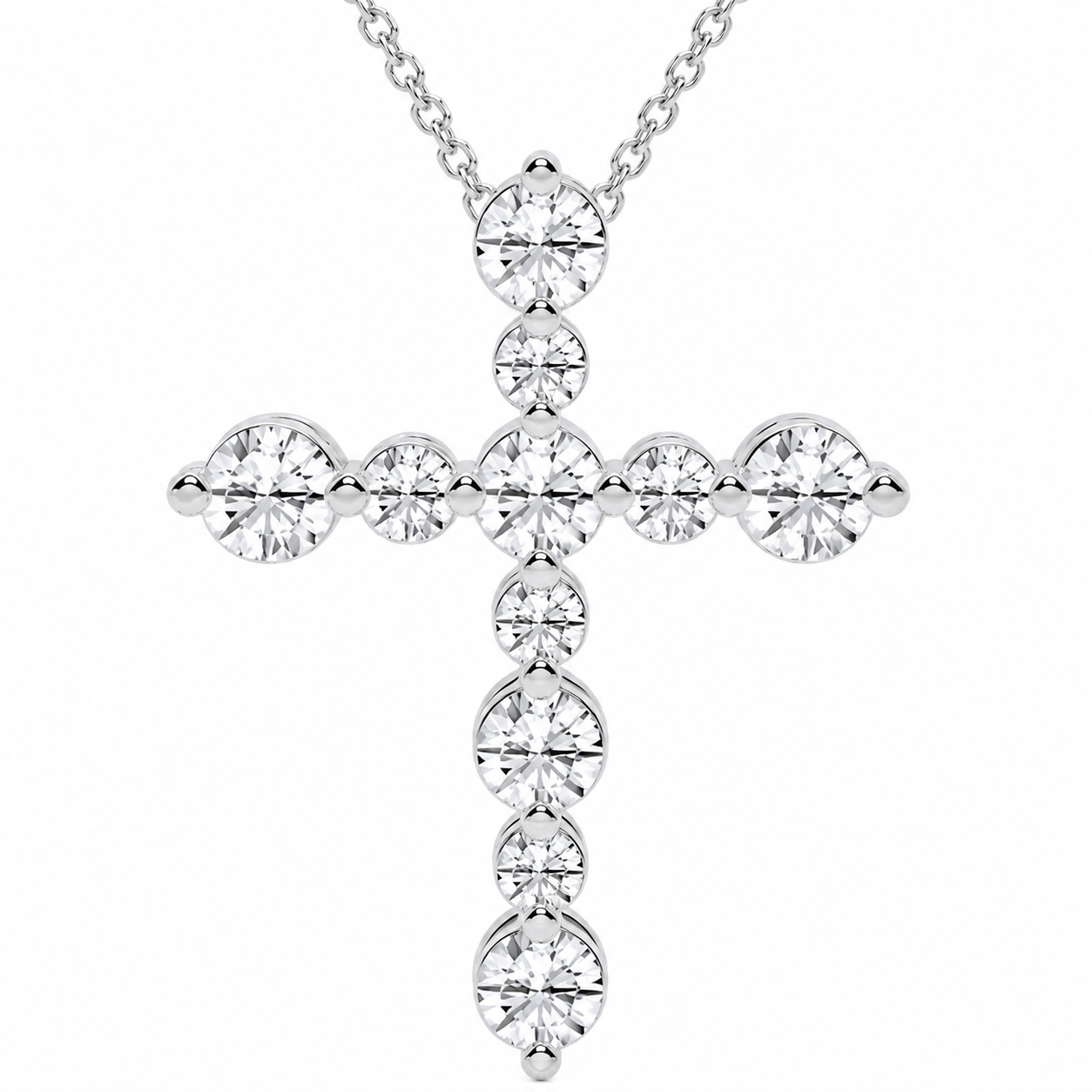 14K White Gold Floating Cross Lab-Grown Diamond Pendant (1.20 CTW – D–F / VS1–VS2)