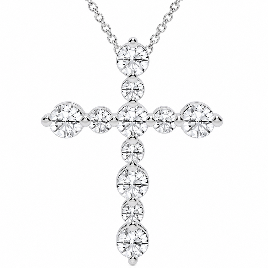 14K White Gold Floating Cross Lab-Grown Diamond Pendant (1.20 CTW – D–F / VS1–VS2)