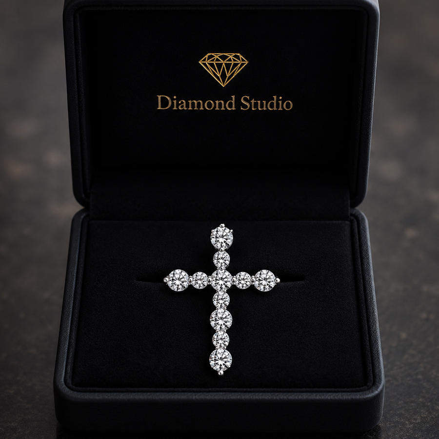 14K White Gold Floating Cross Lab-Grown Diamond Pendant (1.20 CTW – D–F / VS1–VS2)