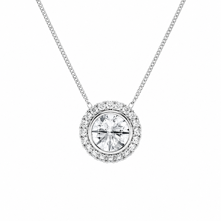 14K White Gold Bezel-Set Halo Lab-Grown Diamond Pendant (2.00 CTW – D–F / VS1–VS2) — product image
