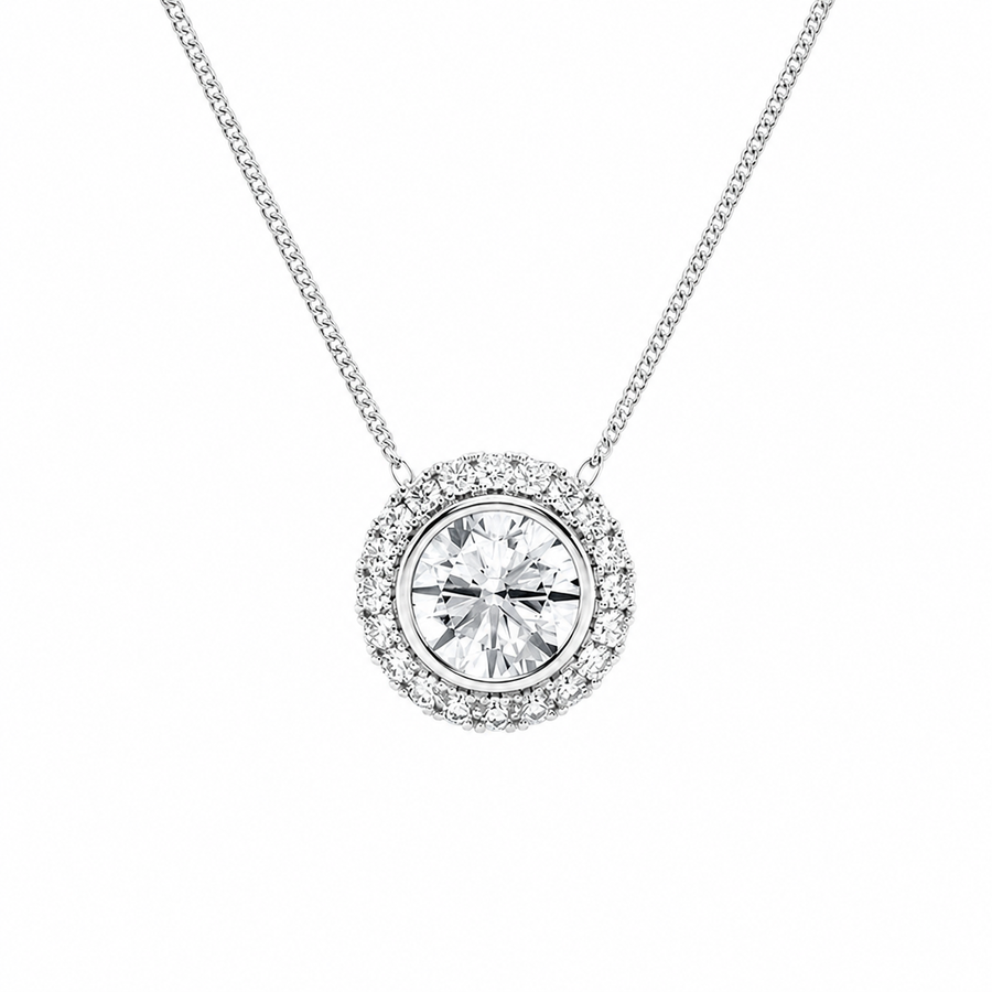 14K White Gold Bezel-Set Halo Lab-Grown Diamond Pendant (2.00 CTW – D–F / VS1–VS2)