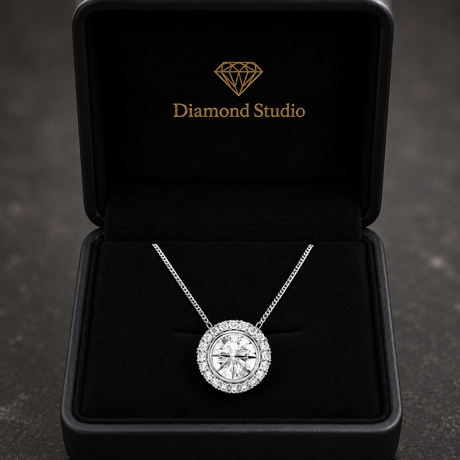 14K White Gold Bezel-Set Halo Lab-Grown Diamond Pendant (2.00 CTW – D–F / VS1–VS2)