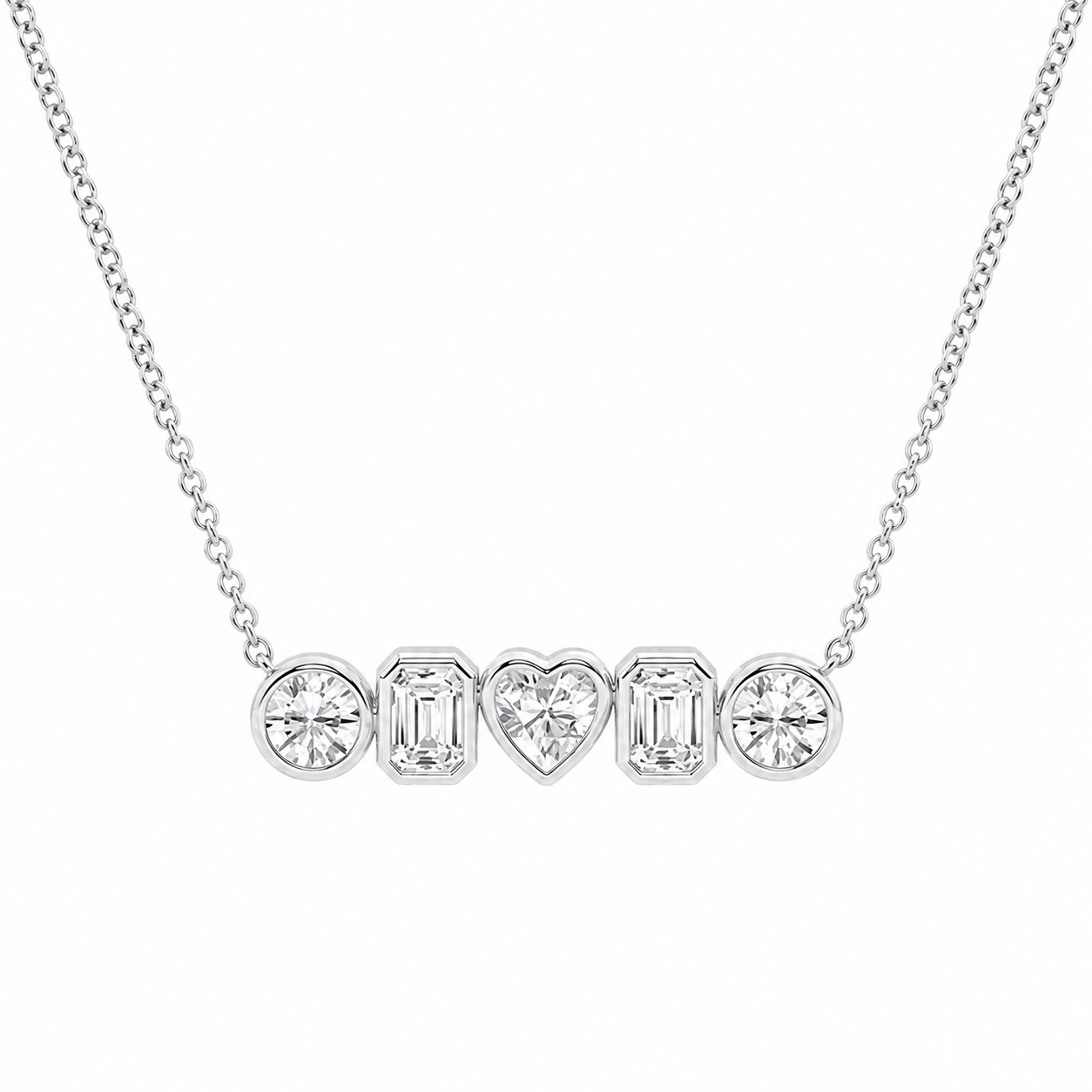 14K White Gold Multi-Shape Bezel-Set Lab-Grown Diamond Five-Stone Pendant (1.00 CTW – D–F / VS1–VS2)