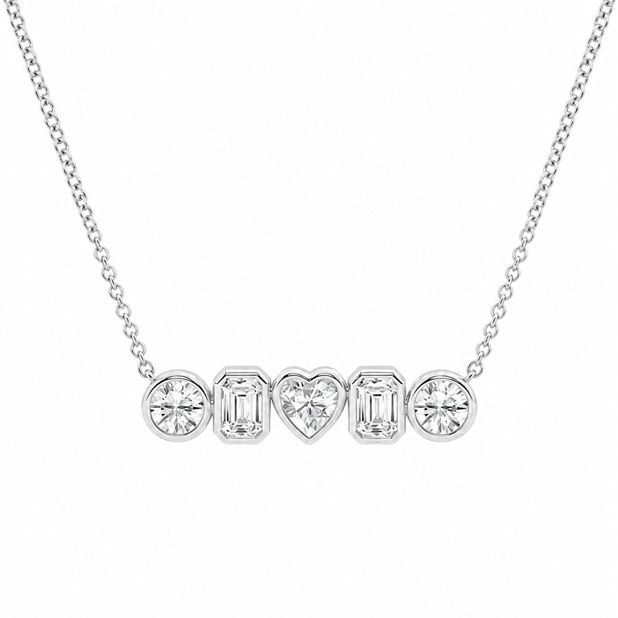 14K White Gold Multi-Shape Bezel-Set Lab-Grown Diamond Five-Stone Pendant (1.00 CTW – D–F / VS1–VS2)