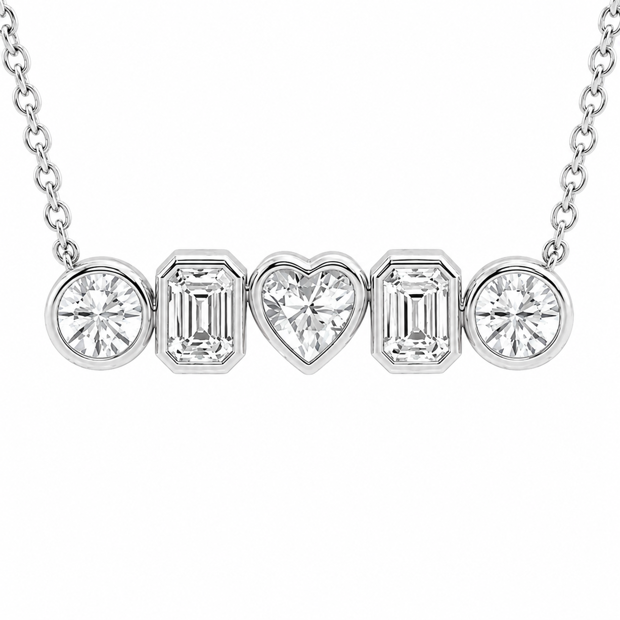 14K White Gold Multi-Shape Bezel-Set Lab-Grown Diamond Five-Stone Pendant (1.00 CTW – D–F / VS1–VS2)