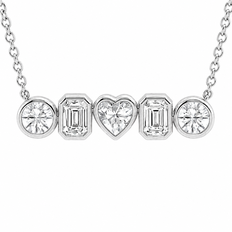 14K White Gold Multi-Shape Bezel-Set Lab-Grown Diamond Five-Stone Pendant (1.00 CTW – D–F / VS1–VS2)