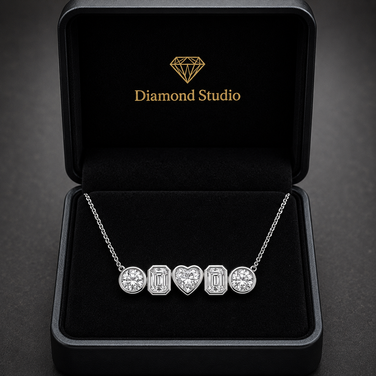 14K White Gold Multi-Shape Bezel-Set Lab-Grown Diamond Five-Stone Pendant (1.00 CTW – D–F / VS1–VS2)