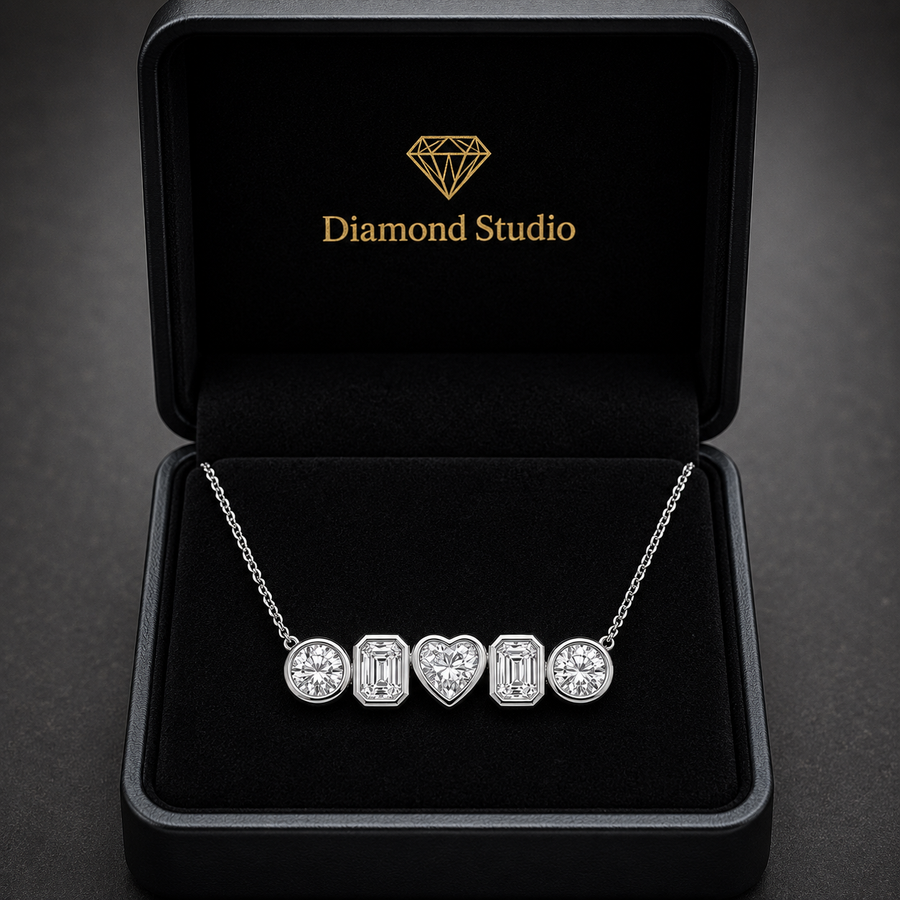 14K White Gold Multi-Shape Bezel-Set Lab-Grown Diamond Five-Stone Pendant (1.00 CTW – D–F / VS1–VS2)