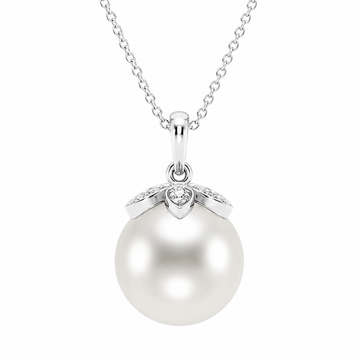 14K White Gold Freshwater Pearl & Lab-Grown Diamond Floral Pendant (1.00 CTW – D–F / VS1–VS2) — product image