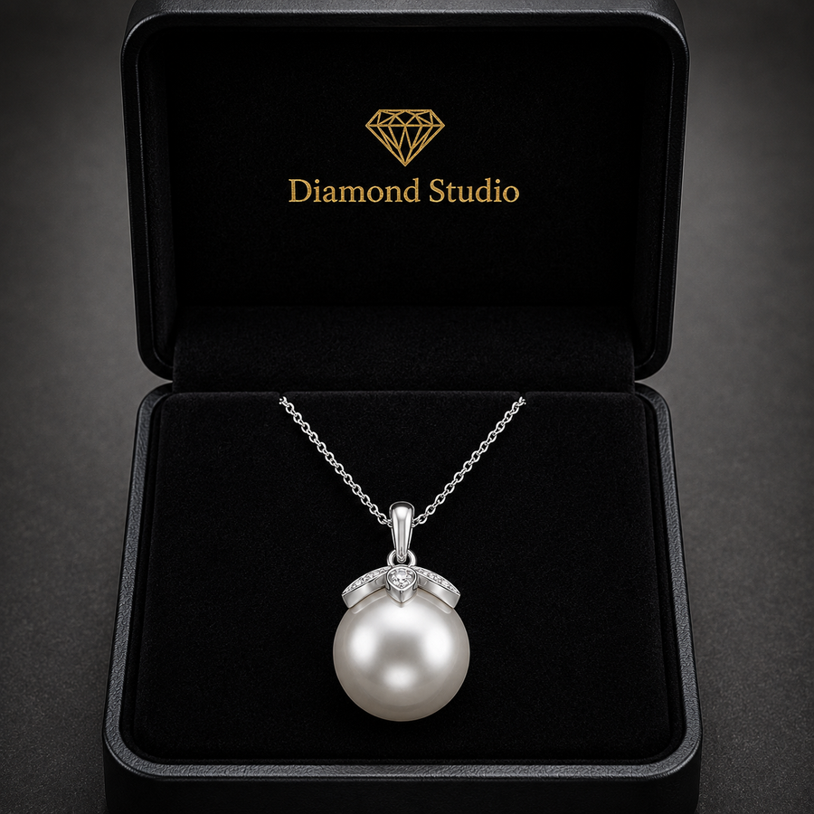 14K White Gold Freshwater Pearl & Lab-Grown Diamond Floral Pendant (1.00 CTW – D–F / VS1–VS2)