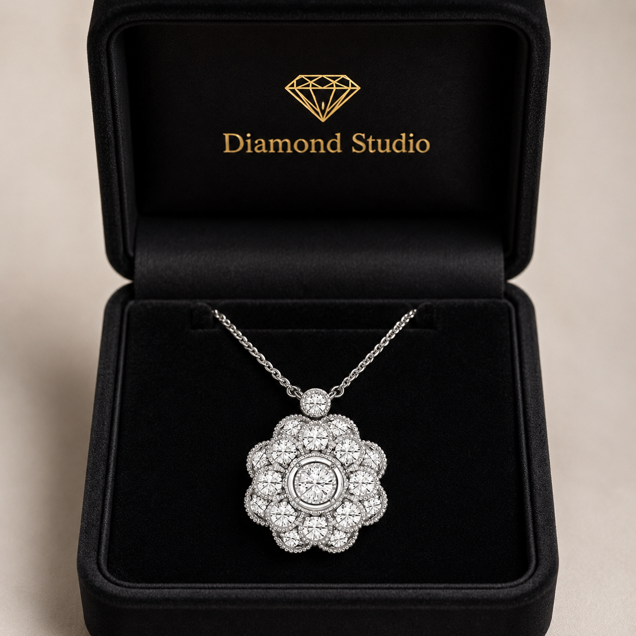 14K White Gold Vintage Floral Milgrain Lab-Grown Diamond Pendant (1.25 CTW – D–F / VS1–VS2)