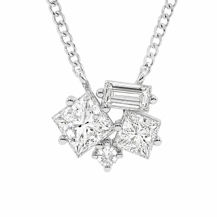 14K White Gold Mosaic Framed Abstract Lab-Grown Diamond Pendant (1.20 CTW – D–F / VS1–VS2)