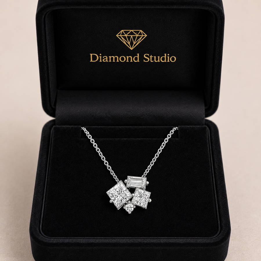 14K White Gold Mosaic Framed Abstract Lab-Grown Diamond Pendant (1.20 CTW – D–F / VS1–VS2)