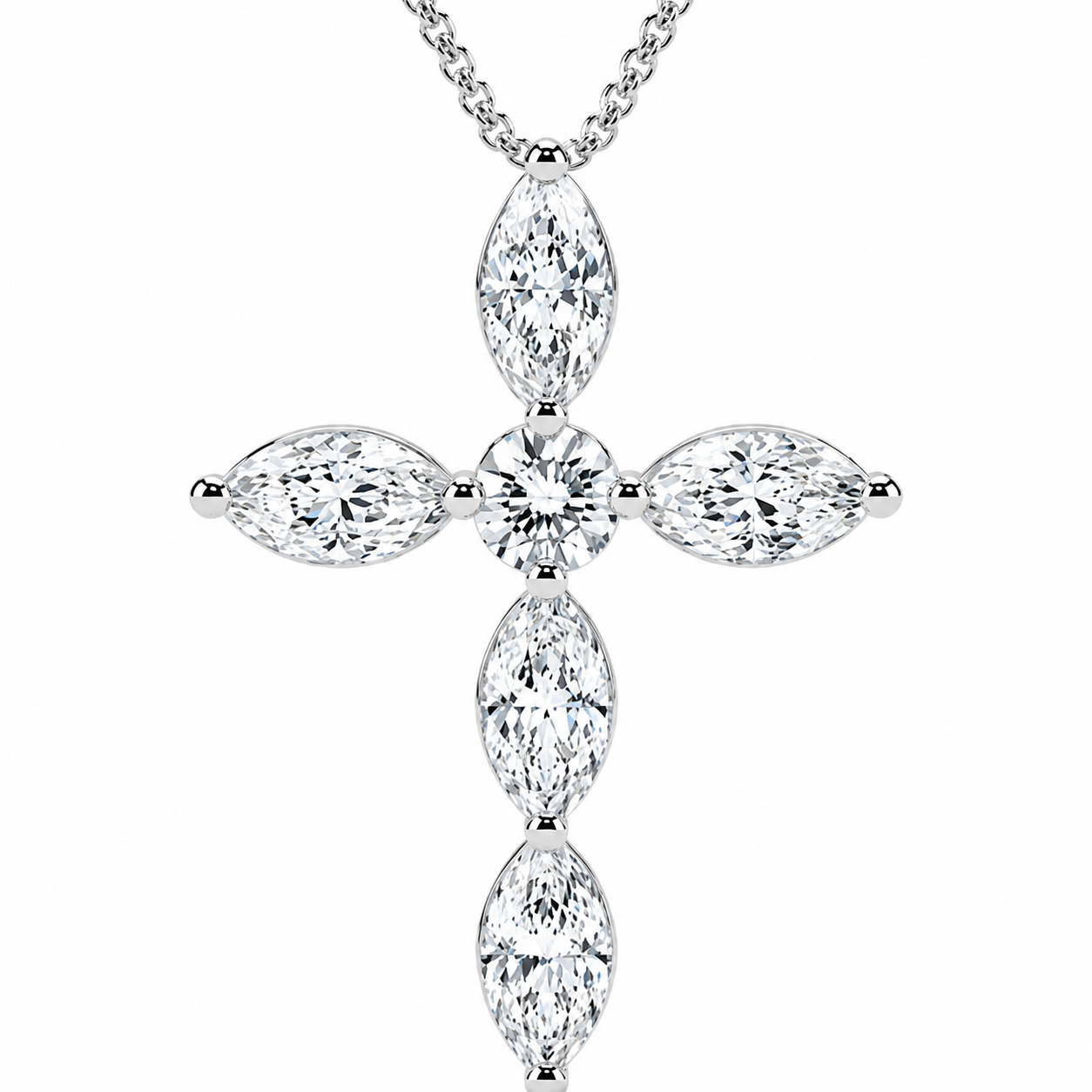 14K White Gold Marquise & Round Lab-Grown Diamond Cross Pendant (1.00 CTW – D–F / VS1–VS2)