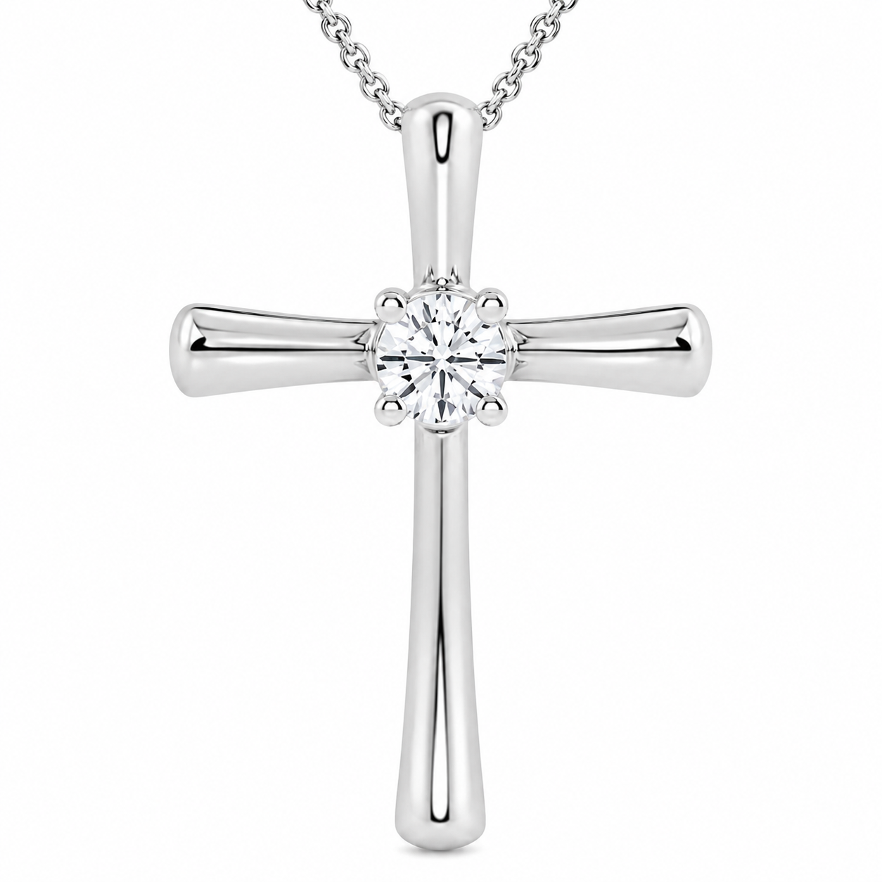 14K White Gold Single Stone Cross Lab-Grown Diamond Pendant (1.00 CTW – D–F / VS1–VS2)