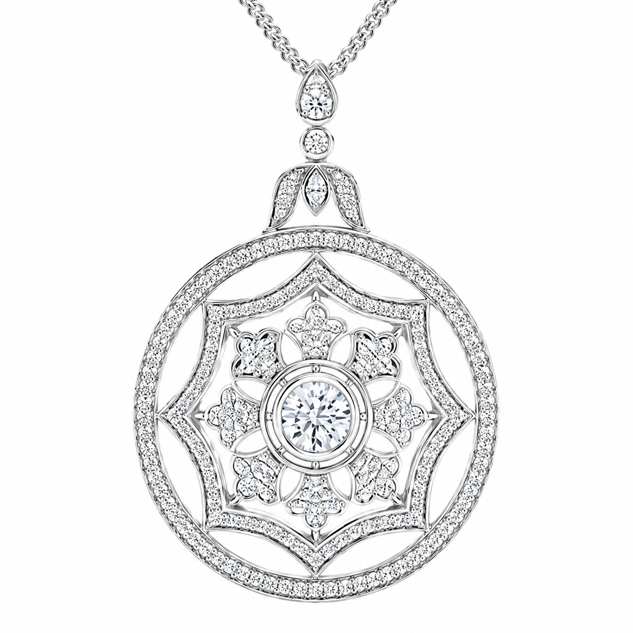 14K White Gold Vintage-Style Round Lab-Grown Diamond Pendant (2.00 CTW – D–F / VS1–VS2)