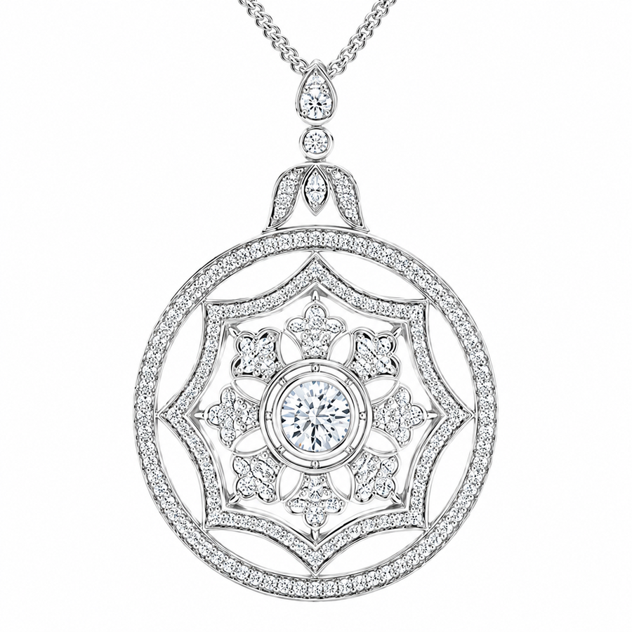 14K White Gold Vintage-Style Round Lab-Grown Diamond Pendant (2.00 CTW – D–F / VS1–VS2)