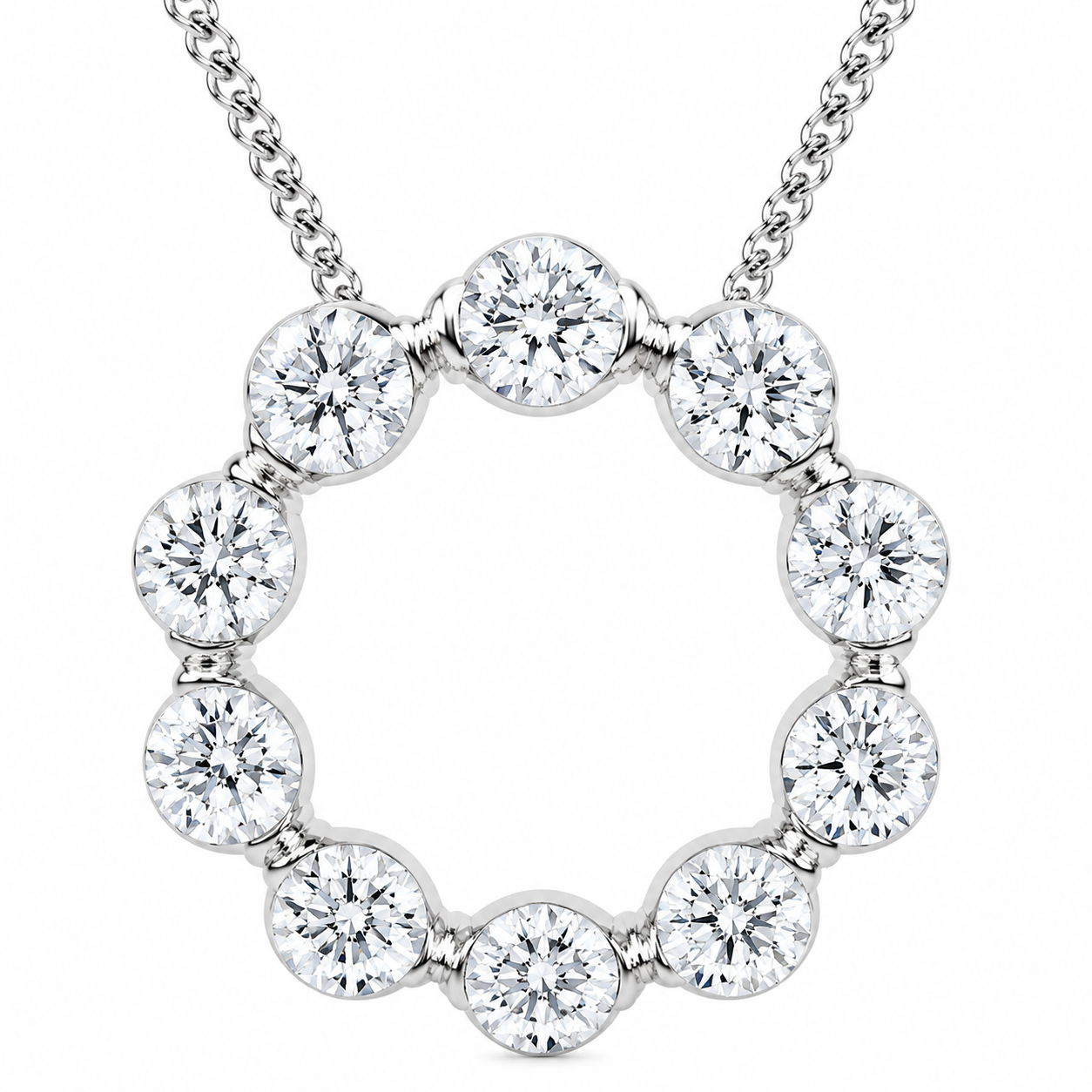 14K White Gold Circle Lab-Grown Diamond Pendant (2.00 CTW – D–F / VS1–VS2)