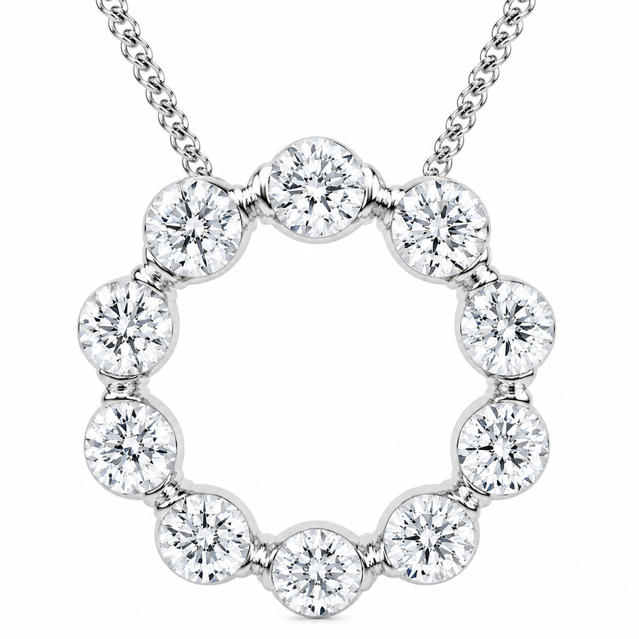 14K White Gold Circle Lab-Grown Diamond Pendant (2.00 CTW – D–F / VS1–VS2)