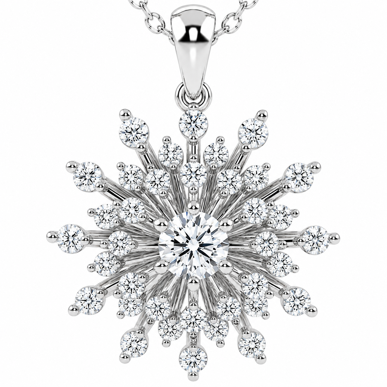 14K White Gold Sunburst Lab-Grown Diamond Pendant (1.20 CTW – D–F / VS1–VS2)