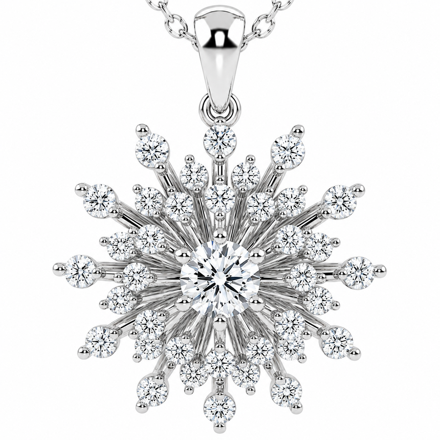 14K White Gold Sunburst Lab-Grown Diamond Pendant (1.20 CTW – D–F / VS1–VS2)