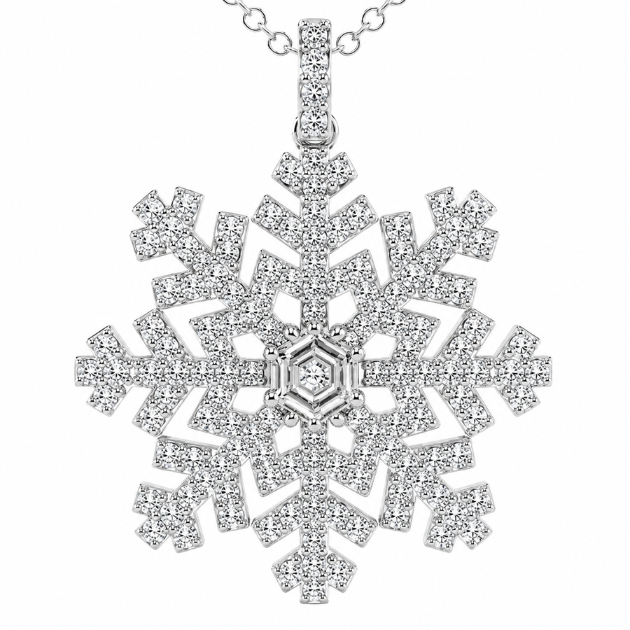 14K White Gold Hexagon Snowflake Lab-Grown Diamond Pendant (1.50 CTW – D–F / VS1–VS2)