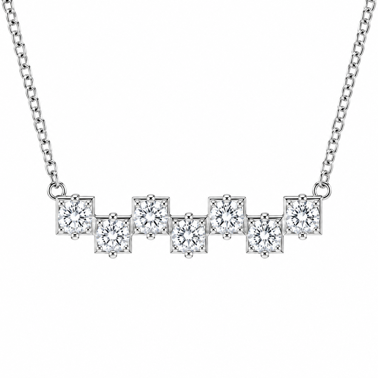 14K White Gold Princess-Cut Seven Stone Lab-Grown Diamond Pendant (1.75 CTW – D–F / VS1–VS2)