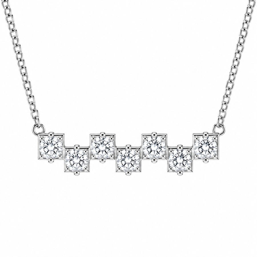 14K White Gold Princess-Cut Seven Stone Lab-Grown Diamond Pendant (1.75 CTW – D–F / VS1–VS2)