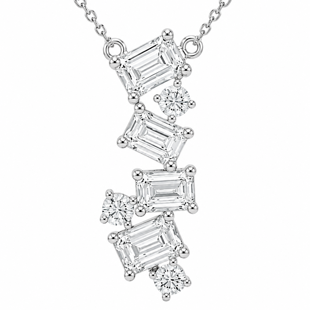 14K White Gold Emerald & Round Lab-Grown Diamond Cascade Pendant (1.10 CTW – D–F / VS1–VS2)