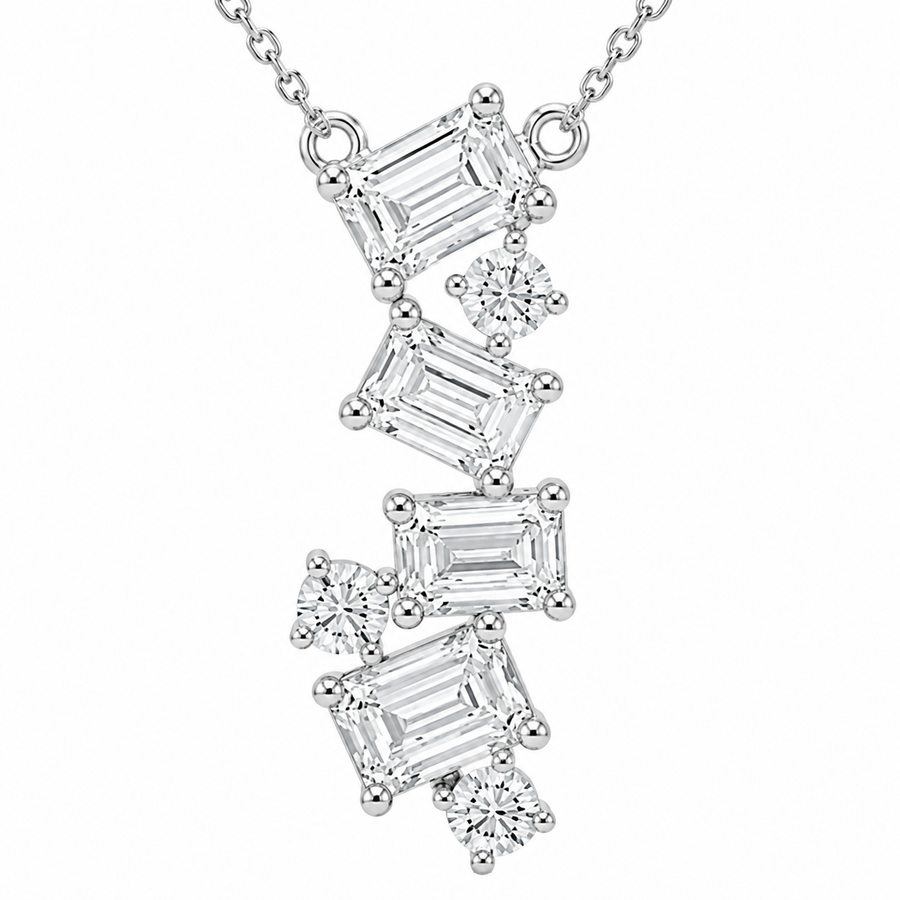 14K White Gold Emerald & Round Lab-Grown Diamond Cascade Pendant (1.10 CTW – D–F / VS1–VS2)
