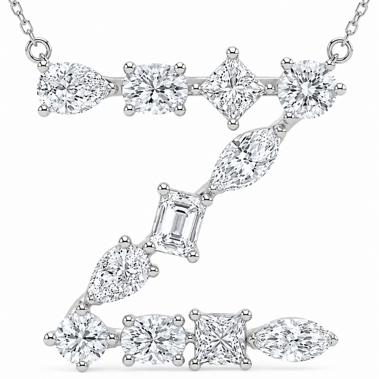 14K White Gold Multi-Shape “Z” Initial Lab-Grown Diamond Pendant (1.45 CTW – D–F / VS1–VS2)