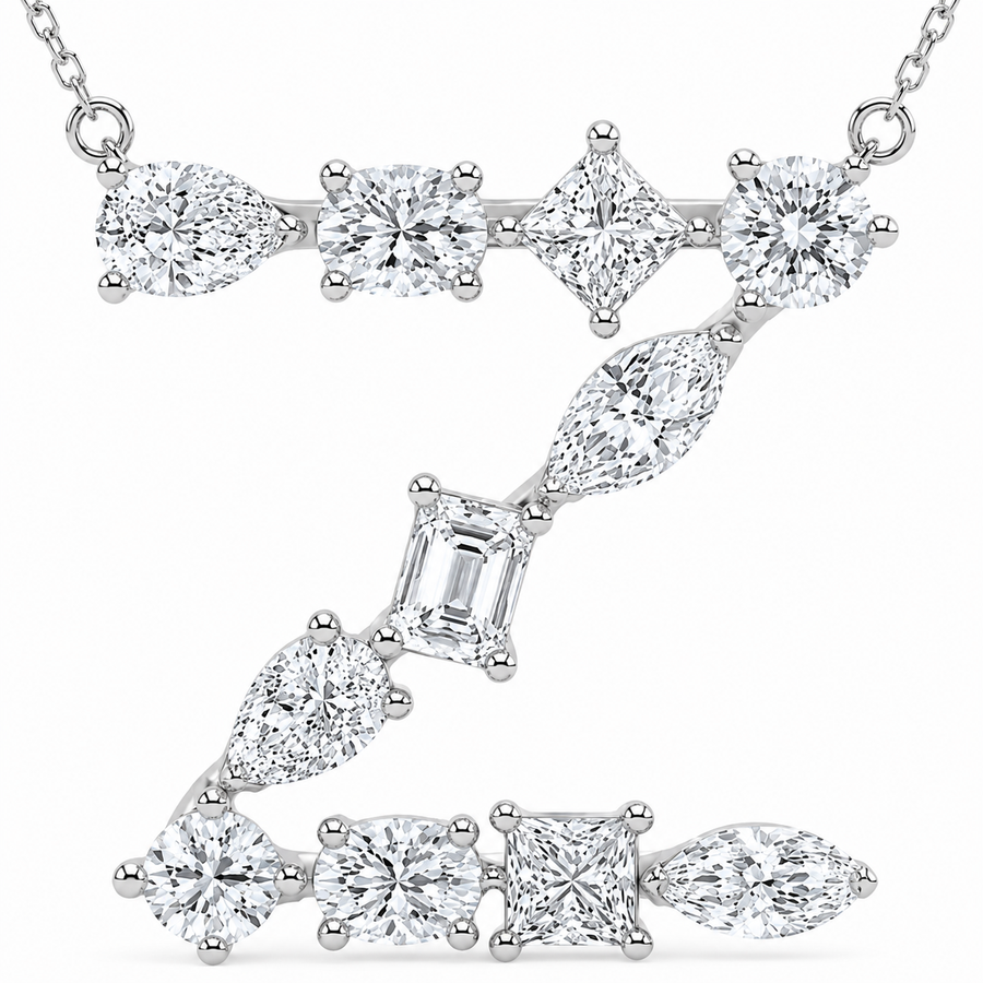 14K White Gold Multi-Shape “Z” Initial Lab-Grown Diamond Pendant (1.45 CTW – D–F / VS1–VS2)