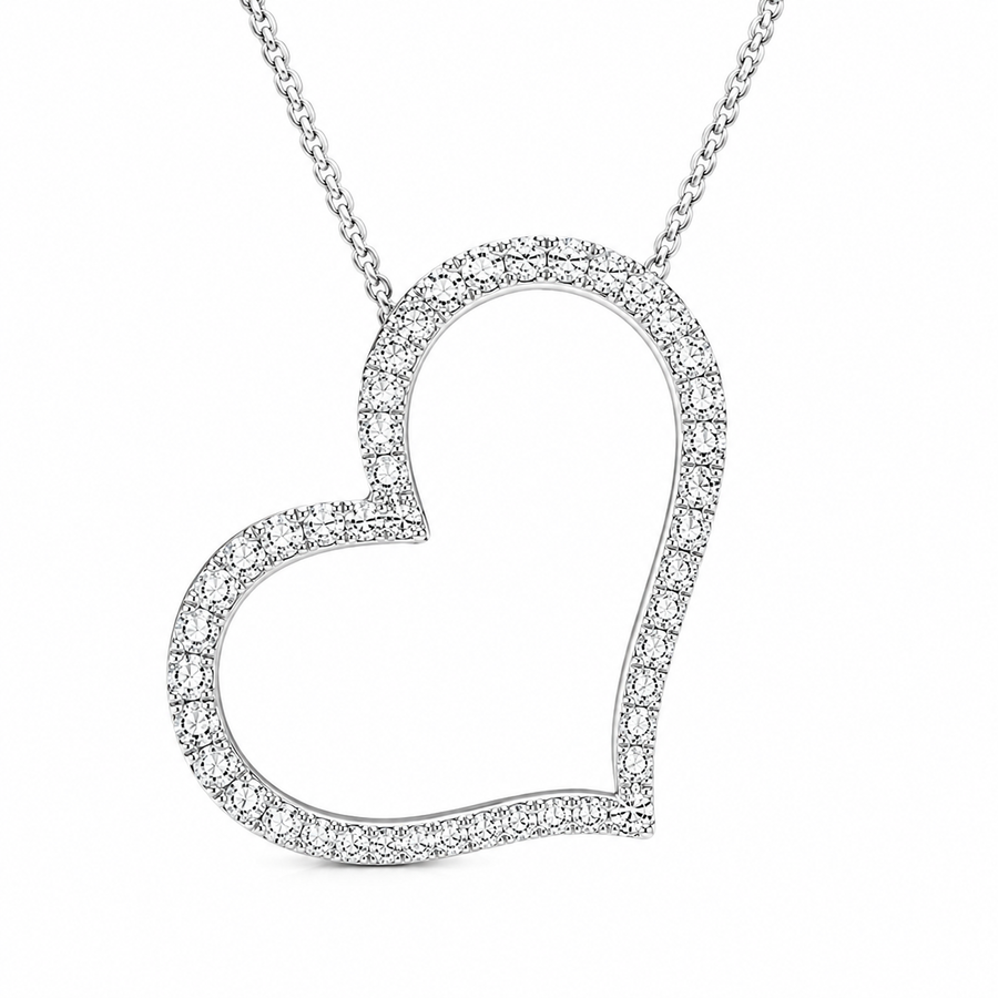 2.13 CTW Round Lab-Grown Diamond 1.5" Sideways Heart Pendant (D–F / VS1–VS2, IGI Certified)