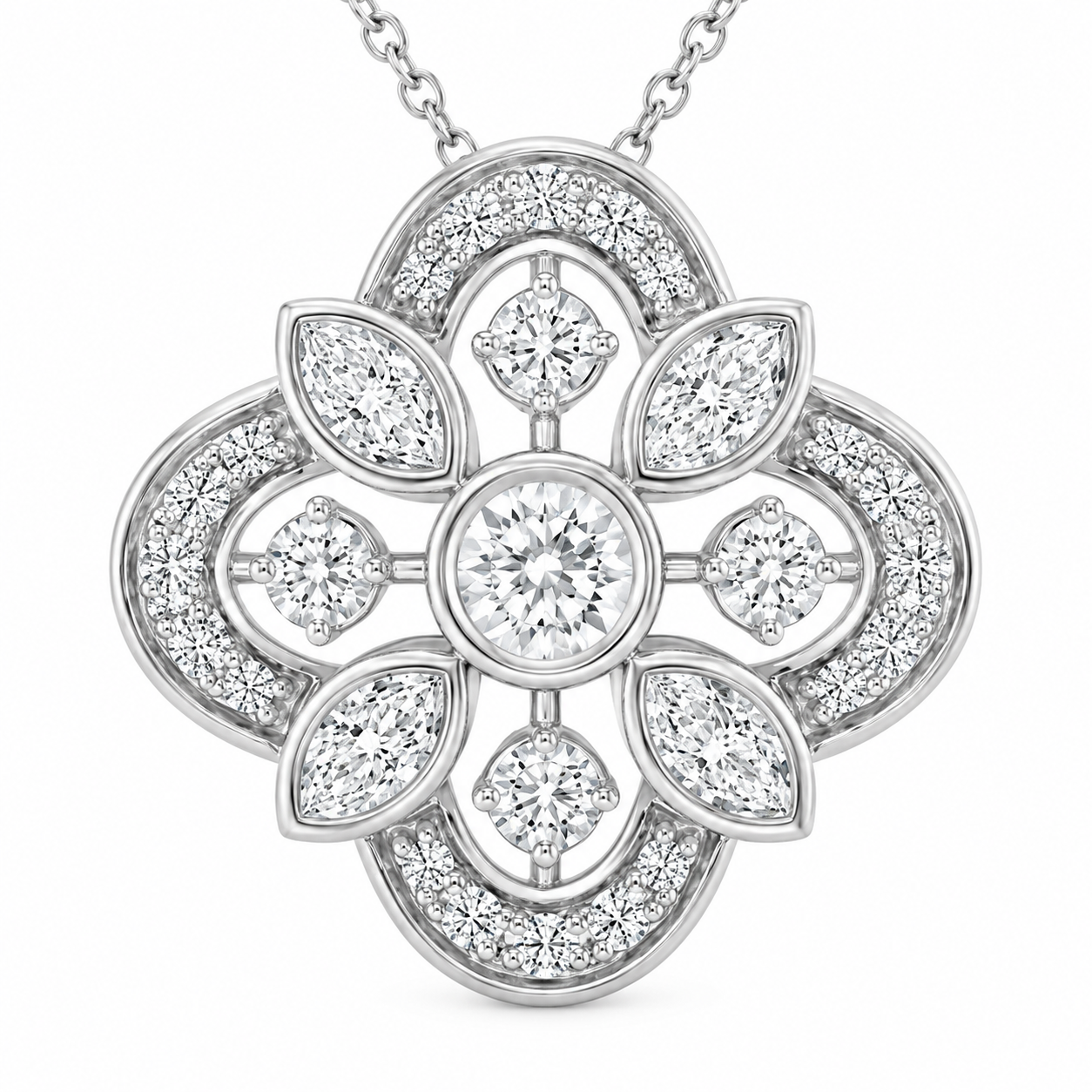0.75 CTW Round & Marquise Lab-Grown Diamond Vintage Pendant (D–F / VS1–VS2, IGI Certified)