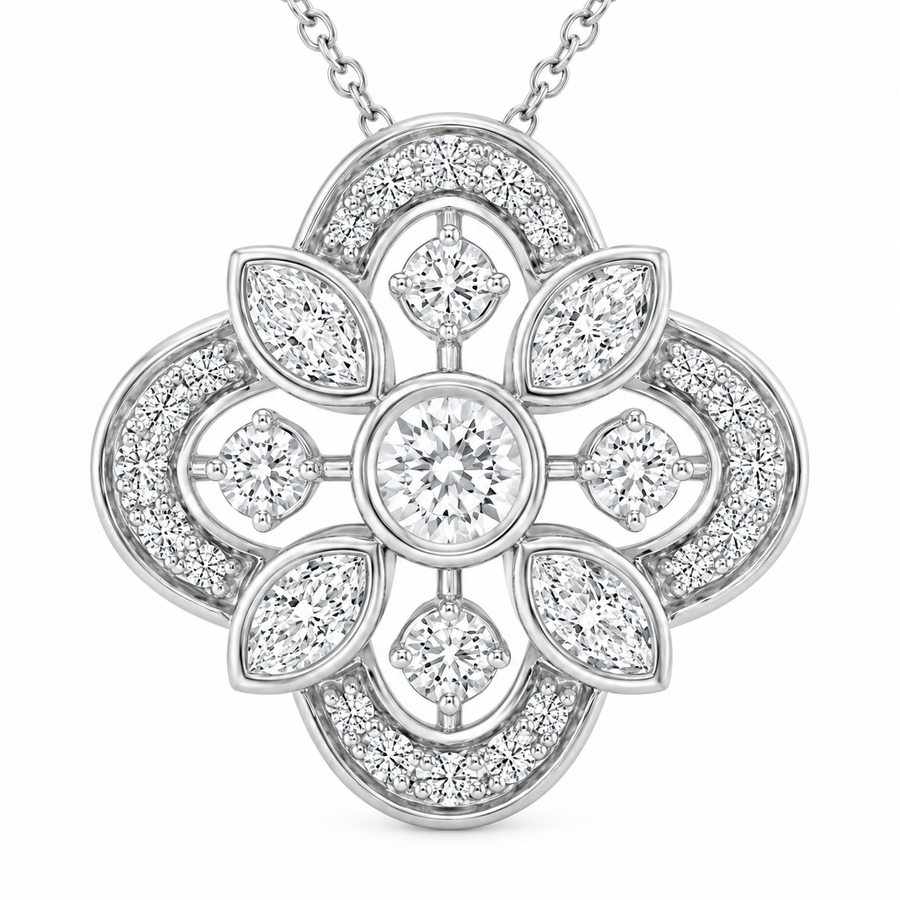 0.75 CTW Round & Marquise Lab-Grown Diamond Vintage Pendant (D–F / VS1–VS2, IGI Certified)