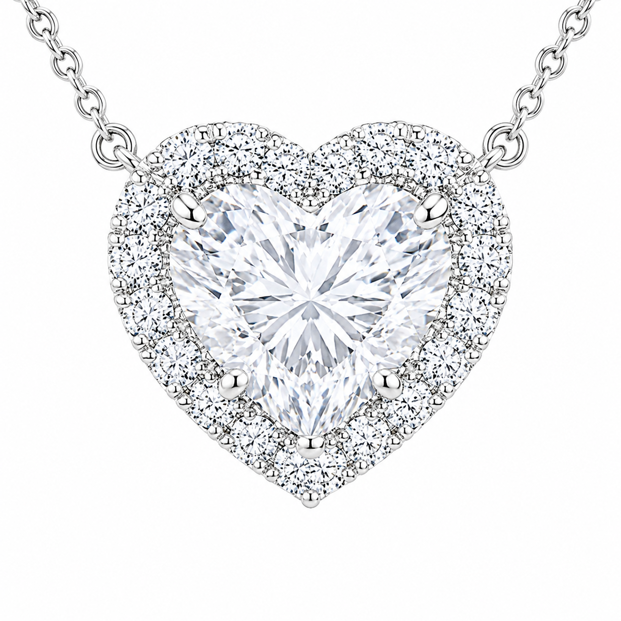 0.50 CTW Heart Lab-Grown Diamond Halo Pendant (D–F / VS1–VS2, IGI Certified)