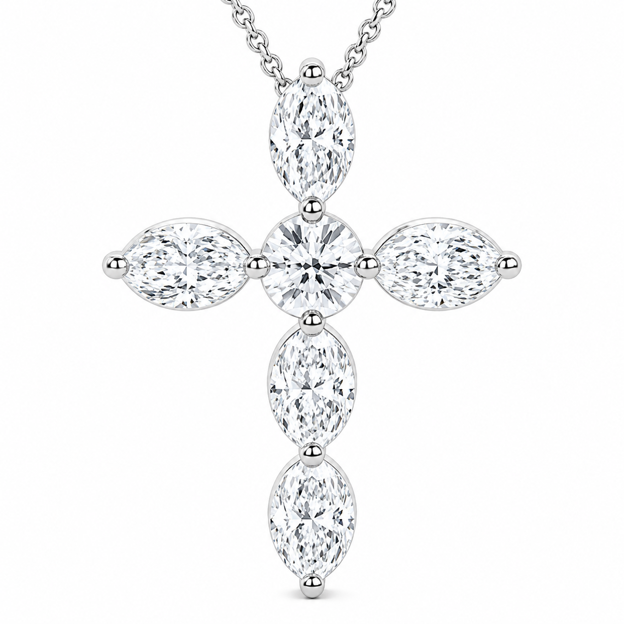 1.00 CTW Round & Oval Lab-Grown Diamond Floating Cross Pendant (D–F / VS1–VS2, IGI Certified)