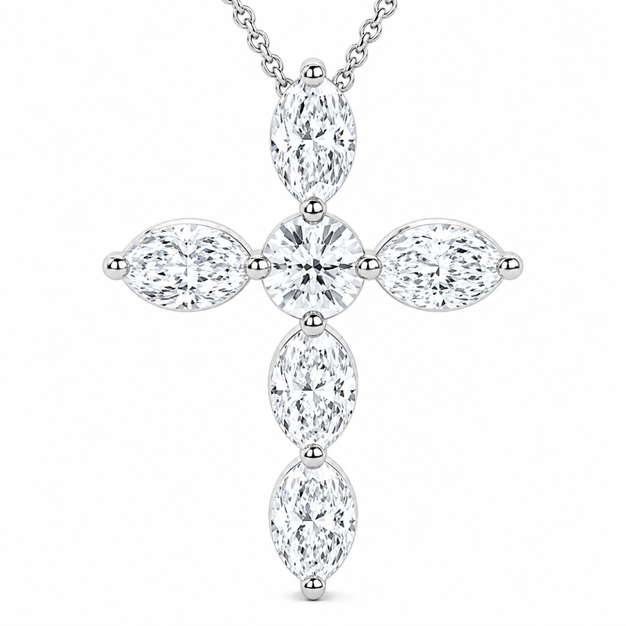 1.00 CTW Round & Oval Lab-Grown Diamond Floating Cross Pendant (D–F / VS1–VS2, IGI Certified)