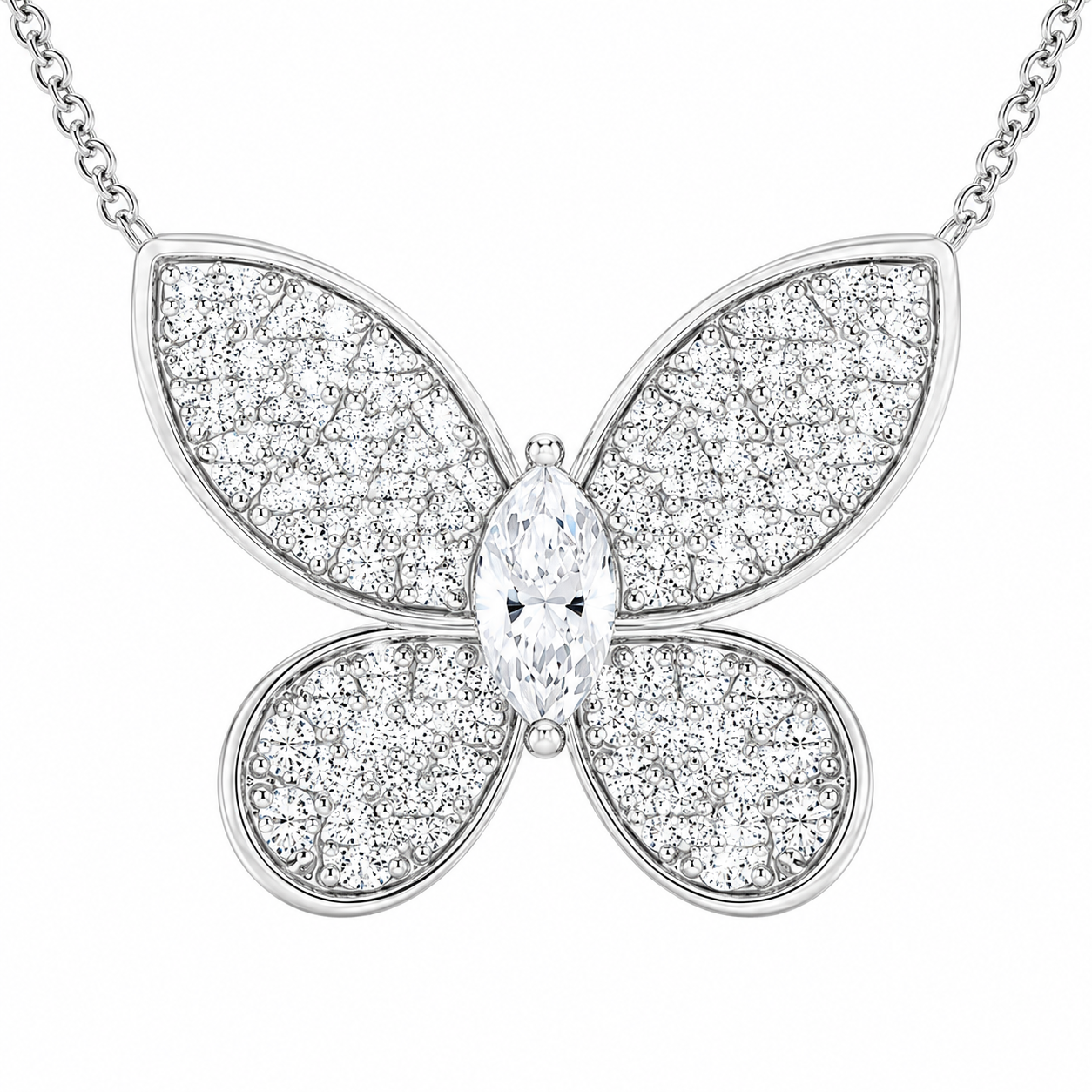 1.00 CTW Marquise Lab-Grown Diamond Petite Pavé Butterfly Pendant (D–F / VS1–VS2, IGI Certified)