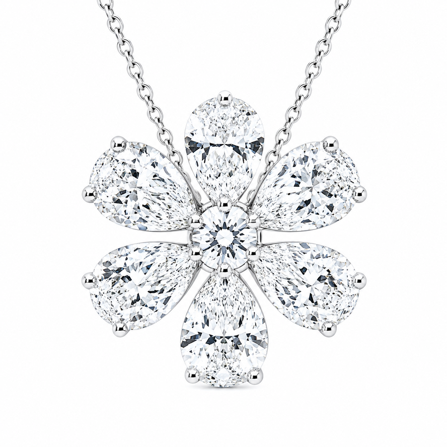 0.88 CTW Pear & Round Lab-Grown Diamond Flower Pendant with Adjustable Chain (D–F / VS1–VS2, IGI Certified)