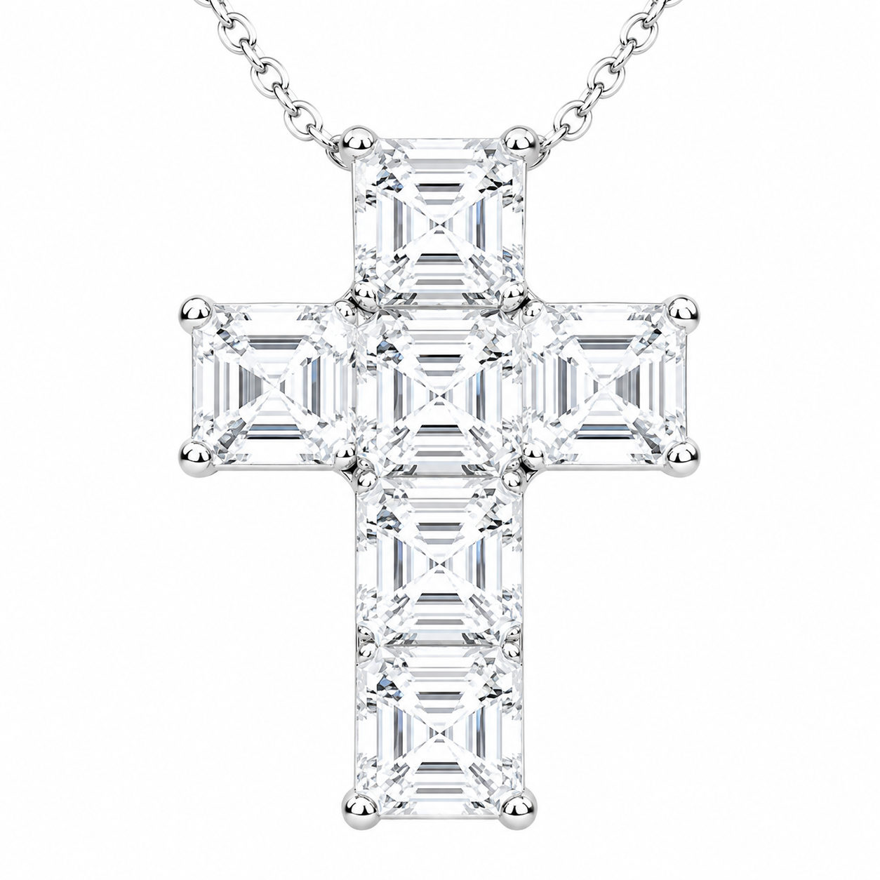 6.00 CTW Asscher Cut Lab-Grown Diamond Cross Pendant (D–F / VS1–VS2, IGI Certified)