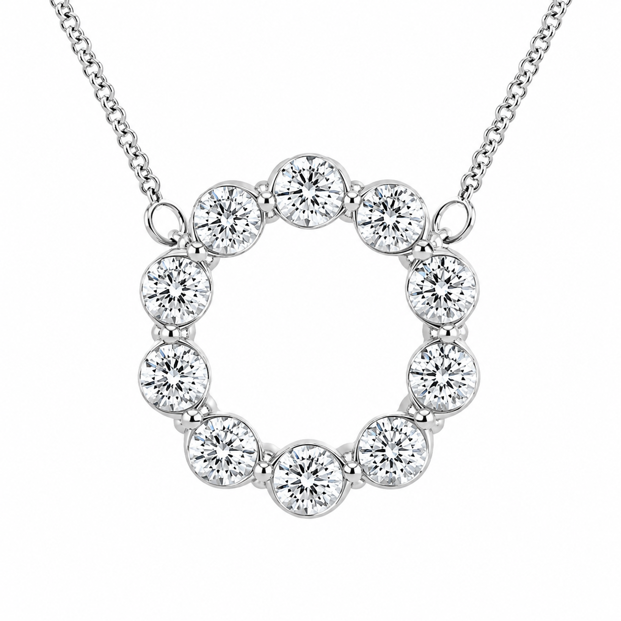 2.00 CTW Round Lab-Grown Diamond Circle Pendant with Adjustable Chain (D–F / VS1–VS2, IGI Certified)