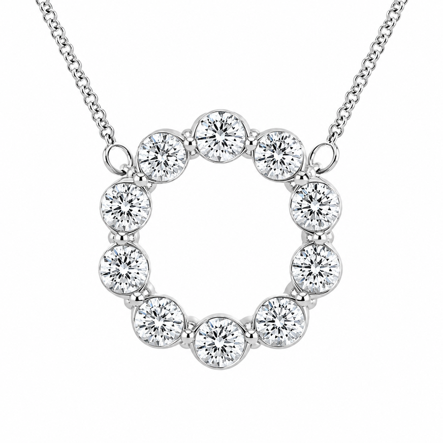 2.00 CTW Round Lab-Grown Diamond Circle Pendant with Adjustable Chain (D–F / VS1–VS2, IGI Certified)