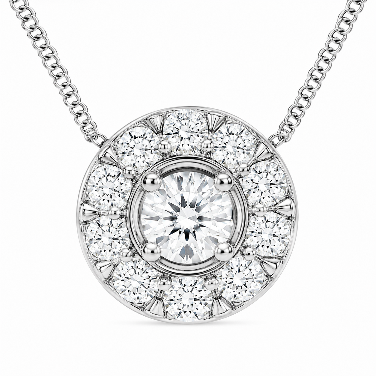 1.00 CTW Round Lab-Grown Diamond Halo Pendant in Sterling Silver (D–F / VS1–VS2, IGI Certified)