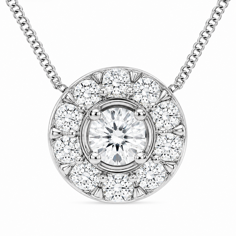 1.00 CTW Round Lab-Grown Diamond Halo Pendant in Sterling Silver (D–F / VS1–VS2, IGI Certified)